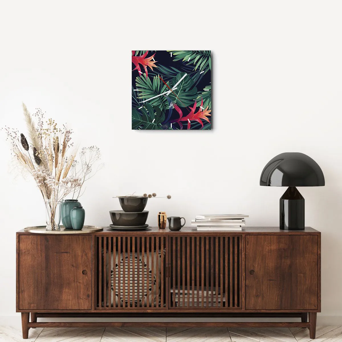 Reloj de pared - Reloj de vidrio - Encender el color verde - 40x40 cm