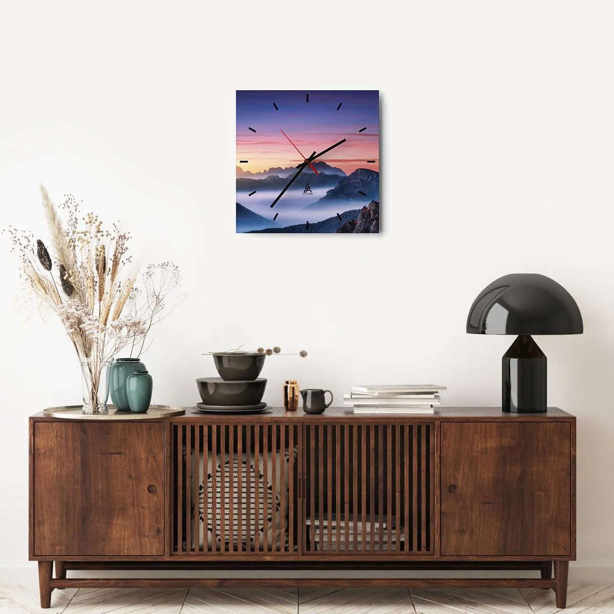 Wanduhr - Glasuhr - Über die Täler - 40x40 cm