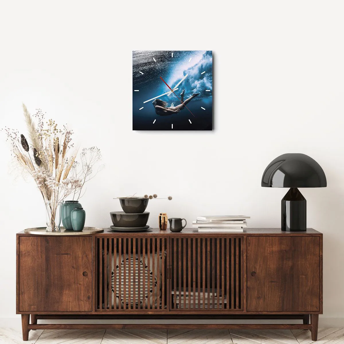 Ceas de perete - Ceas pe sticlă - Sirena modernă - 40x40 cm