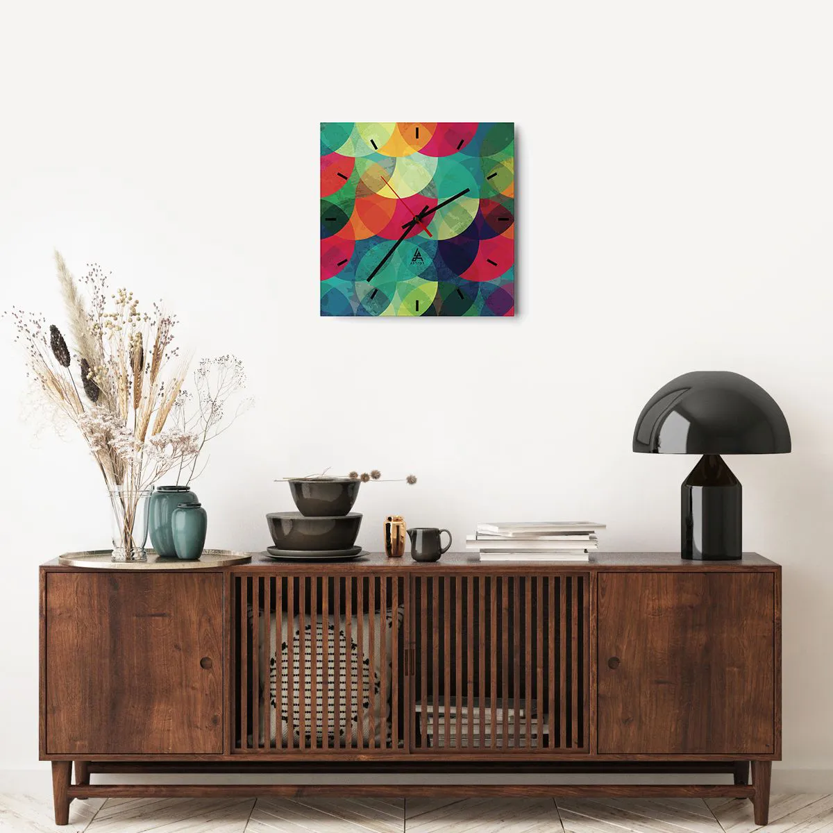 Ceas de perete - Ceas pe sticlă - Să intrăm în curcubeu - 40x40 cm