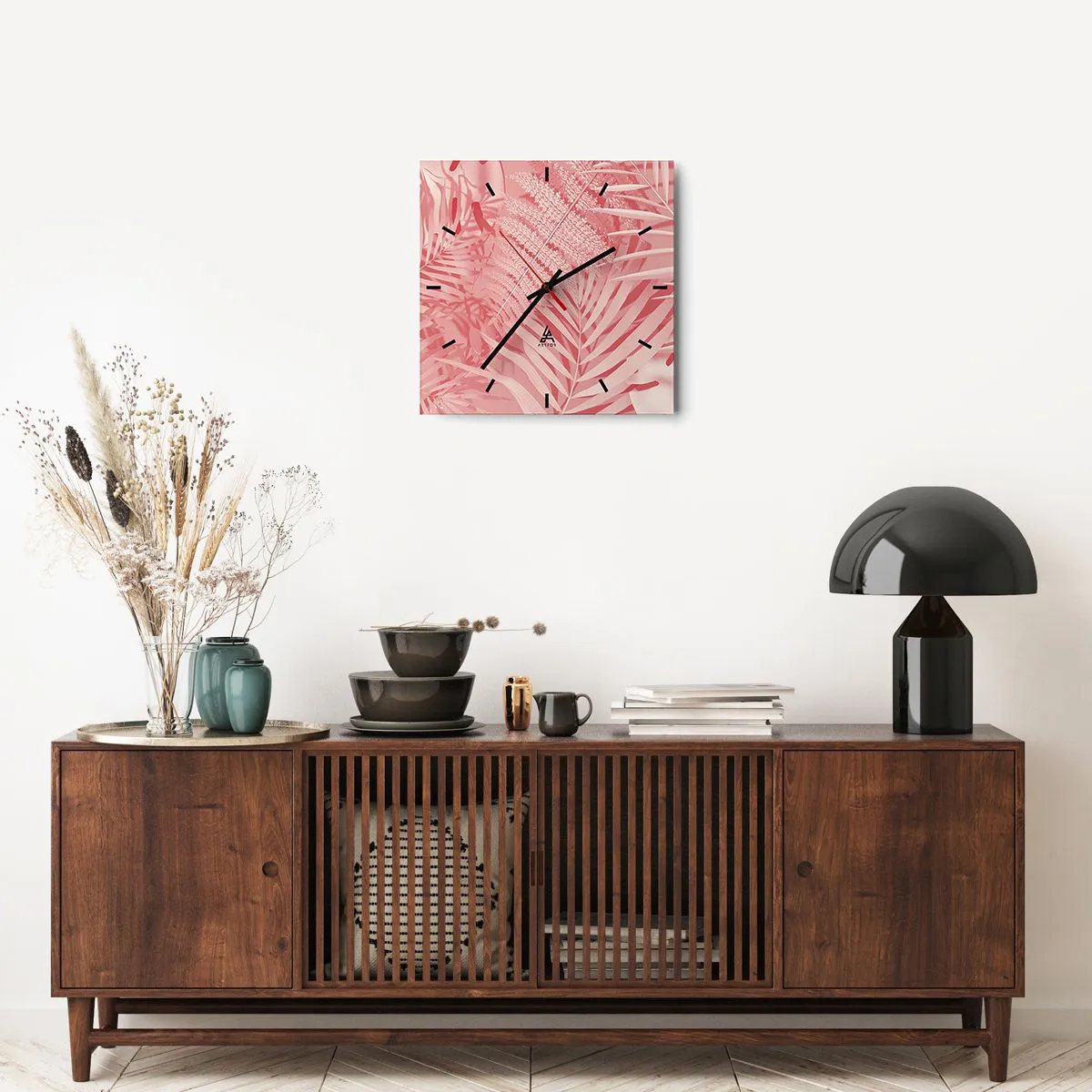 Ceas de perete - Ceas pe sticlă - Conceptul roz - 40x40 cm