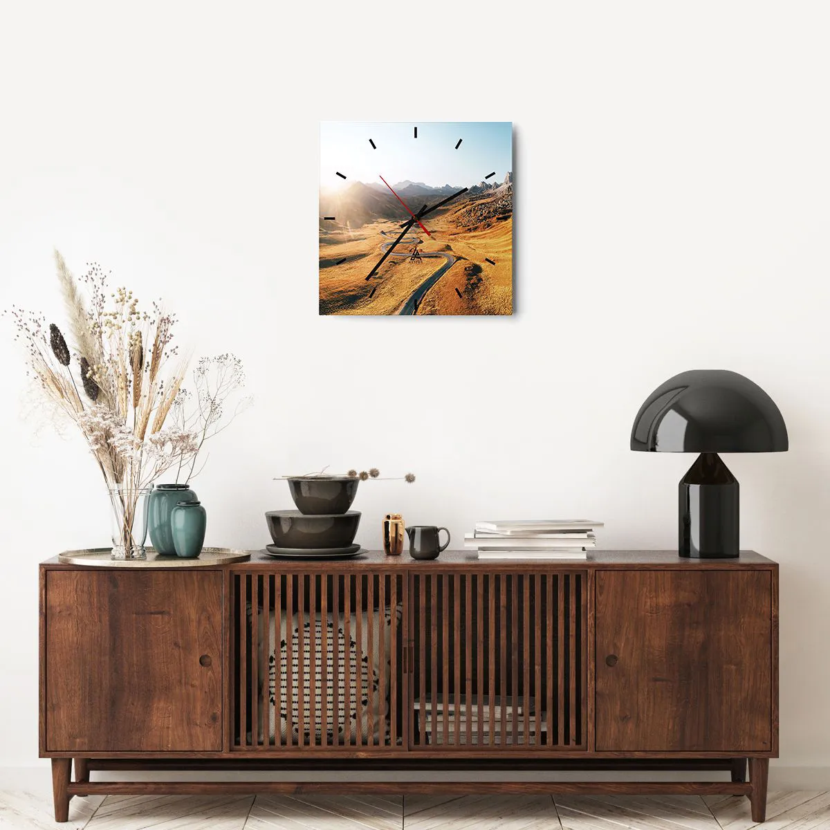 Ceas de perete - Ceas pe sticlă - Într-o vale de aur - 40x40 cm