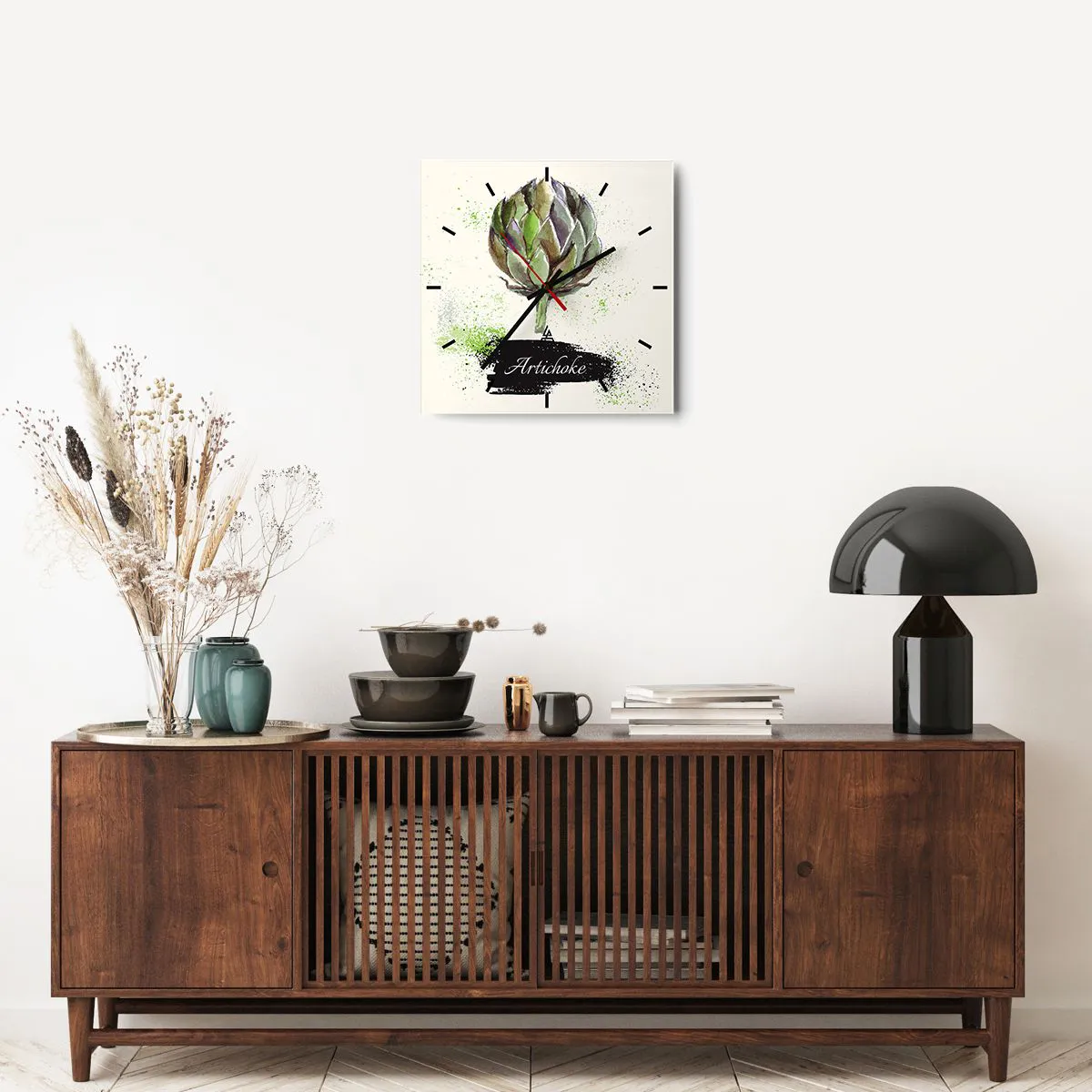 Väggklocka - Klocka på glas - Eviva grönsaker! - 40x40 cm