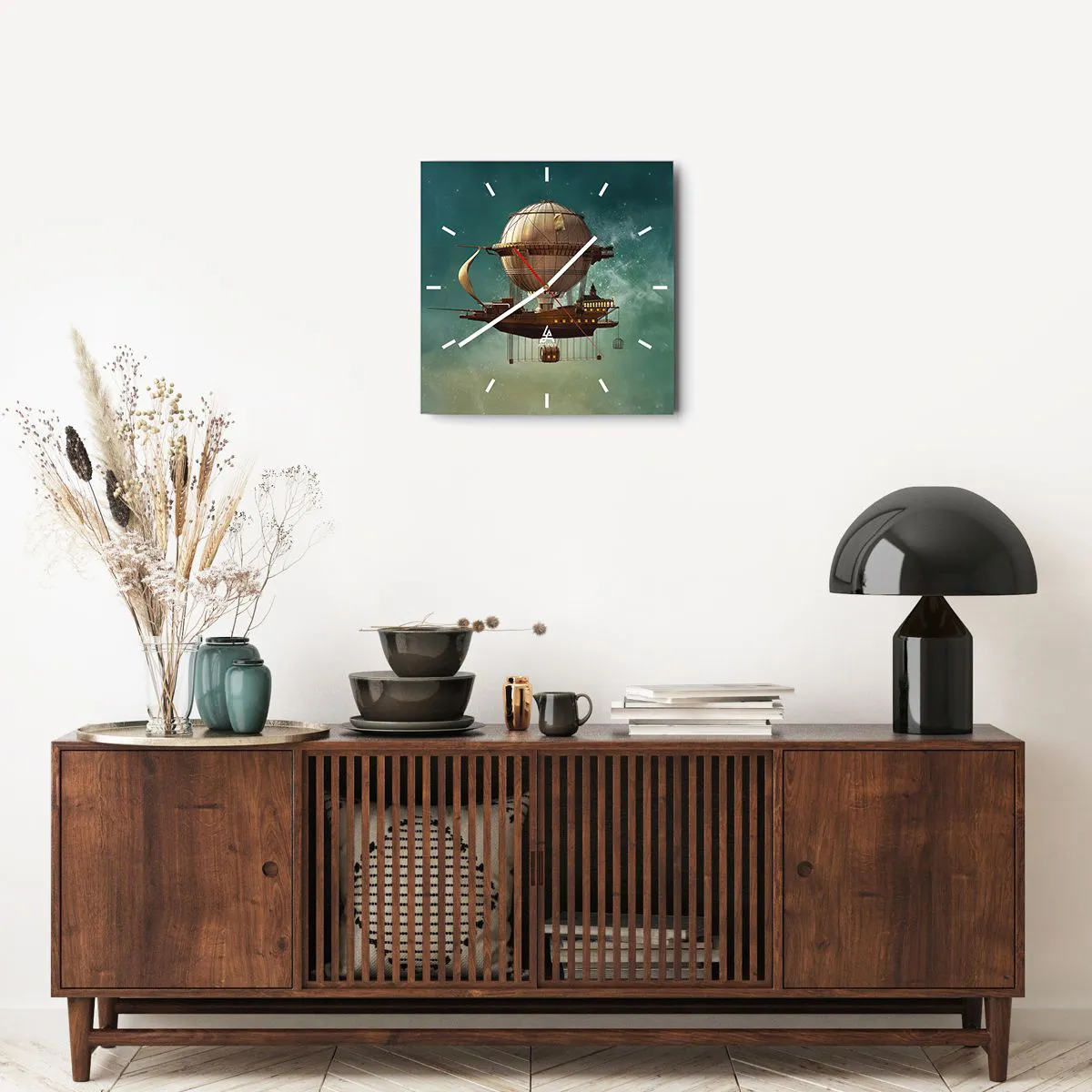 Ceas de perete - Ceas pe sticlă - Jules Verne vă transmite salutări - 40x40 cm