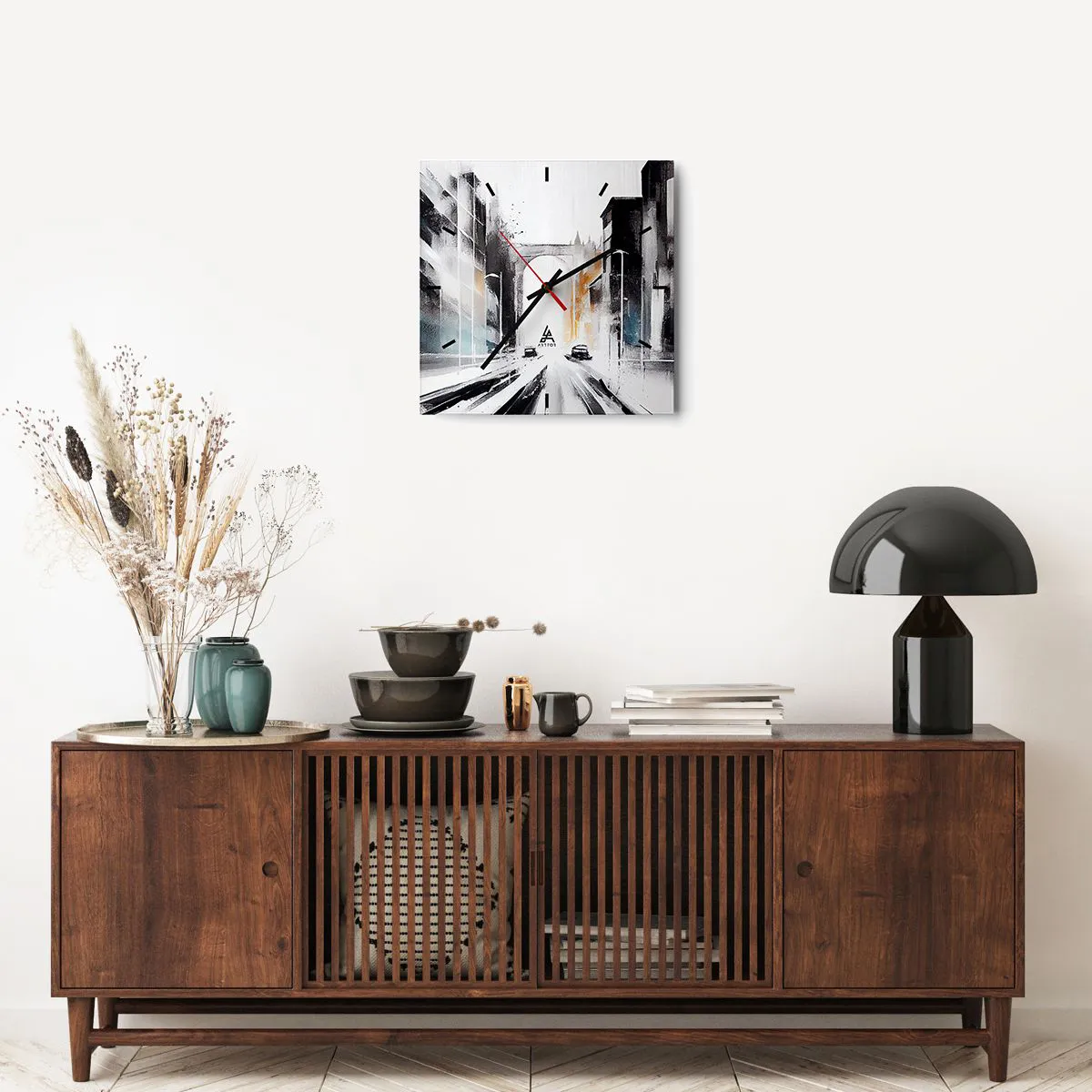 Wanduhr - Glasuhr - Stadtstudie: Architektur und Bewegung - 40x40 cm