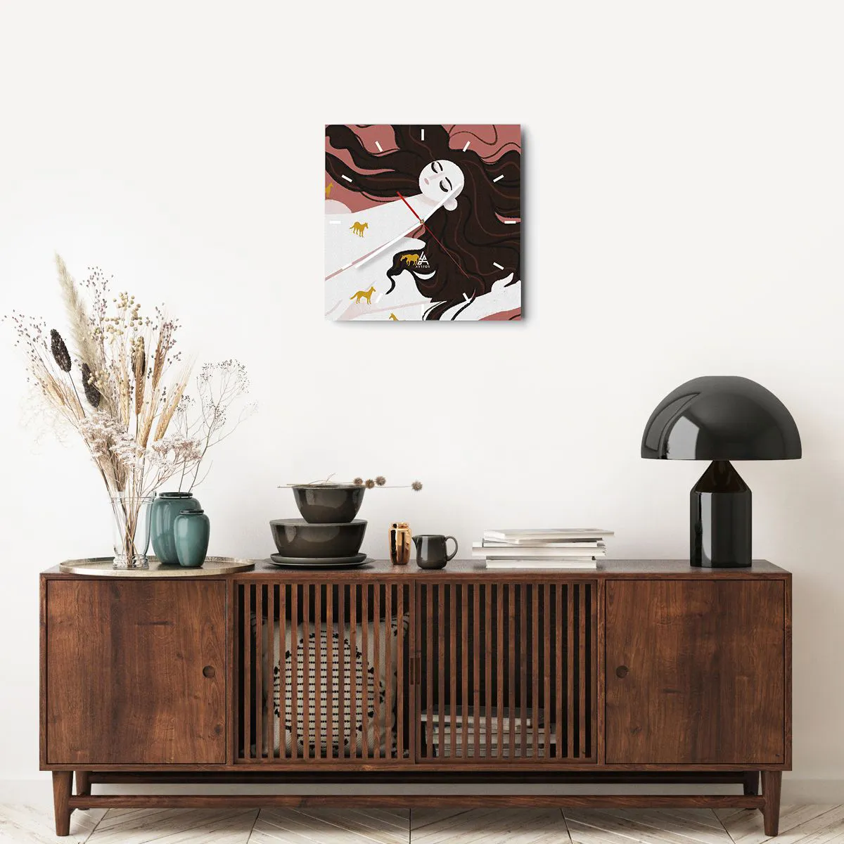 Wall clock - Clock on glass - Dream of a Golden Horse - 40x40 cm