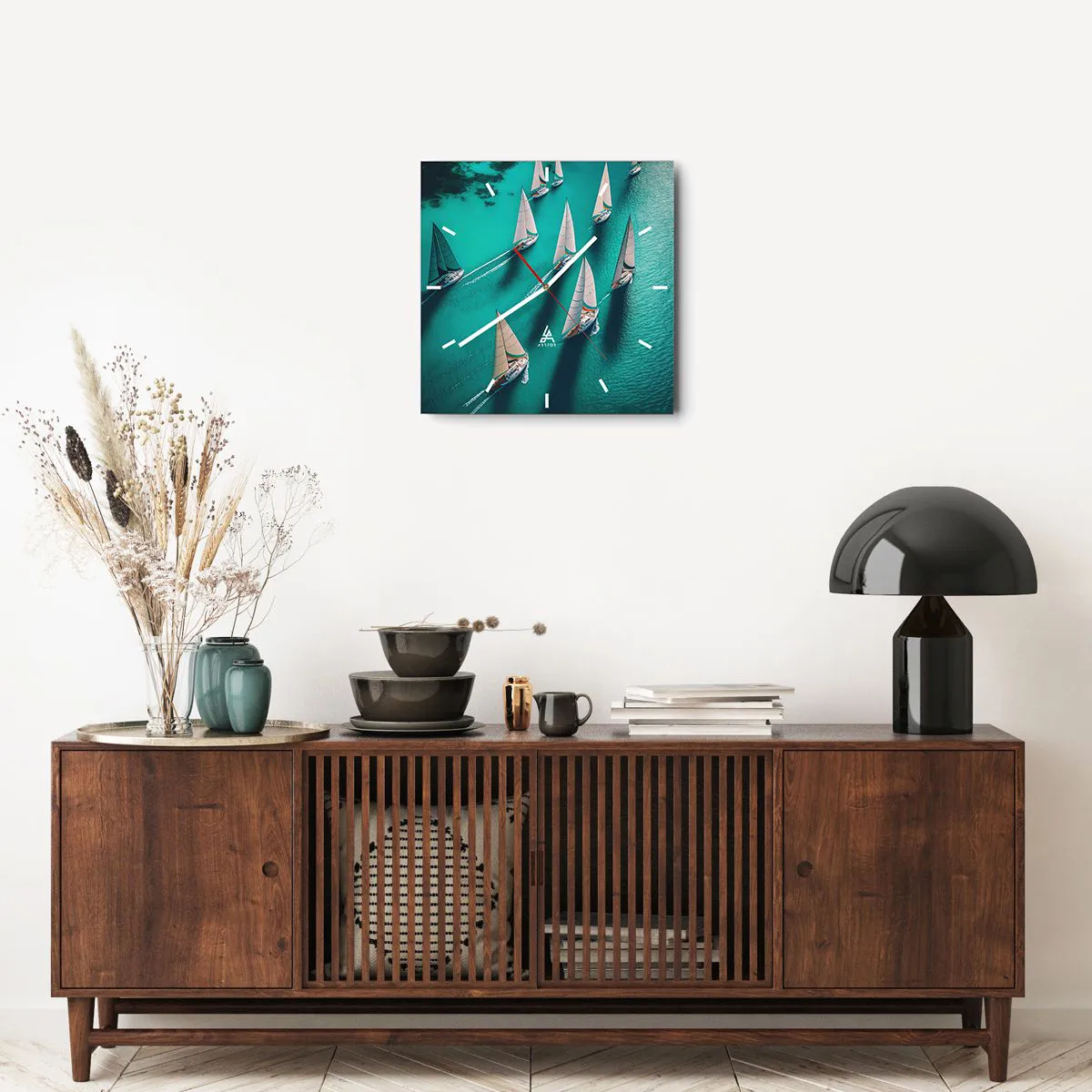 Ceas de perete - Ceas pe sticlă - Cursa cu vântul - 40x40 cm