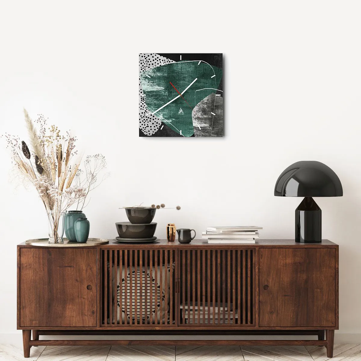 Wanduhr - Glasuhr - Bunte Abstraktion mit Blattgold - 40x40 cm