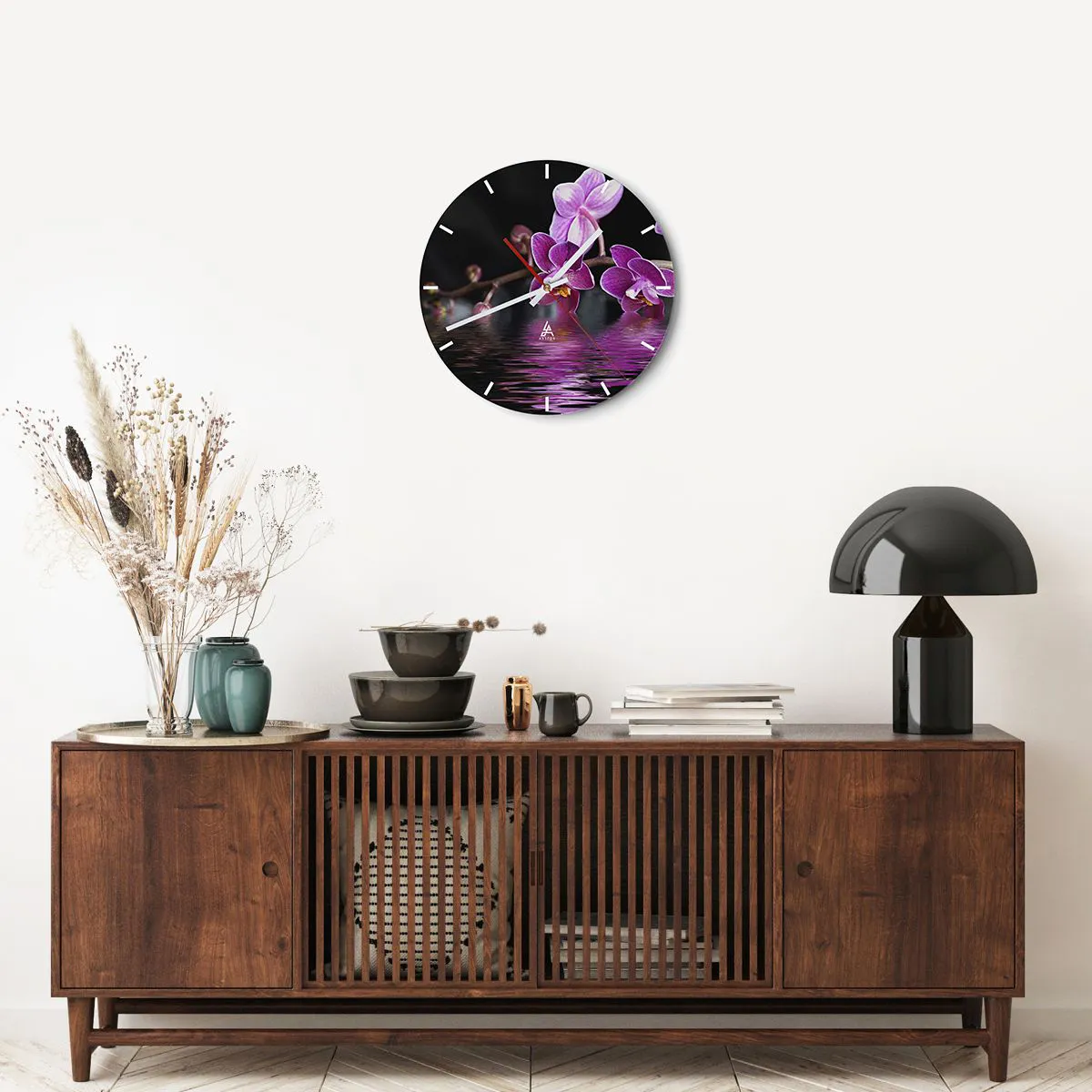 Ceas de perete - Ceas pe sticlă - Reflecție de frumusețe în liliac - 40x40 cm