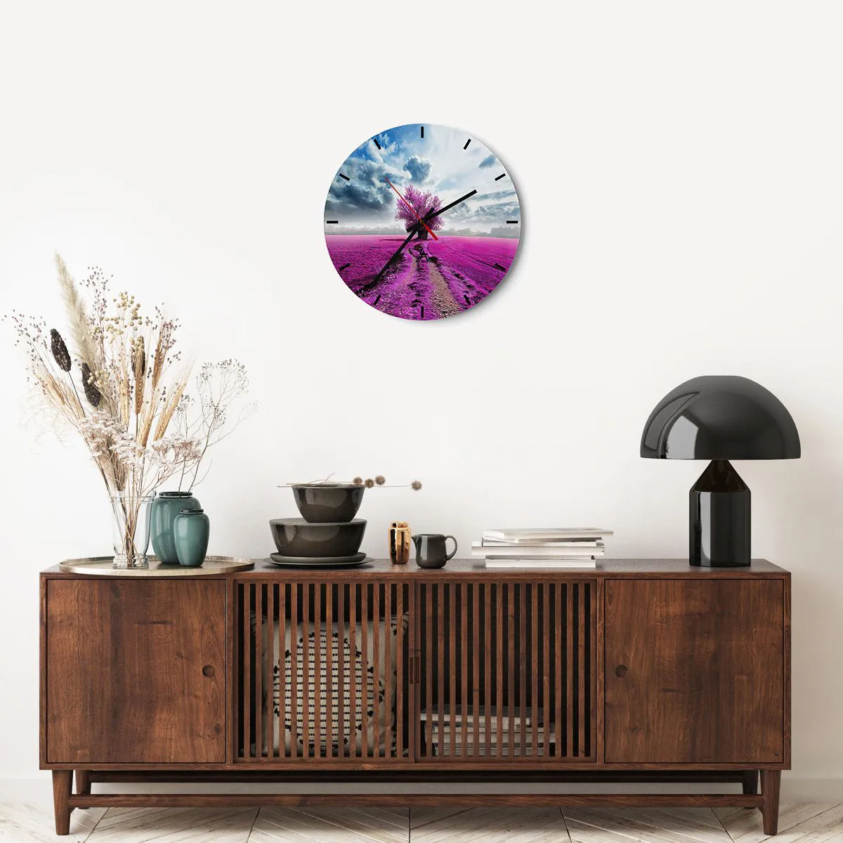 Ceas de perete - Ceas pe sticlă - Câmpul cu iarbă neagră - 40x40 cm