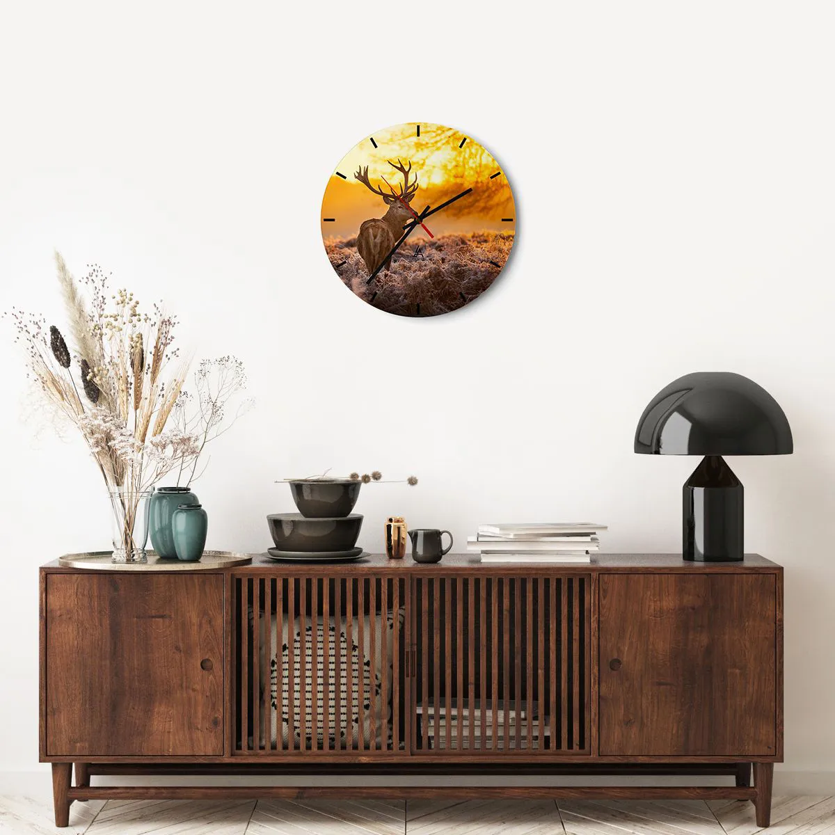 Ceas de perete - Ceas pe sticlă - Regele pădurii de toamnă - 40x40 cm
