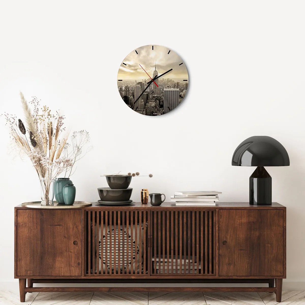 Relógio de parede - Relógio em vidro - Nova Iorque em tons de cinza - 40x40 cm