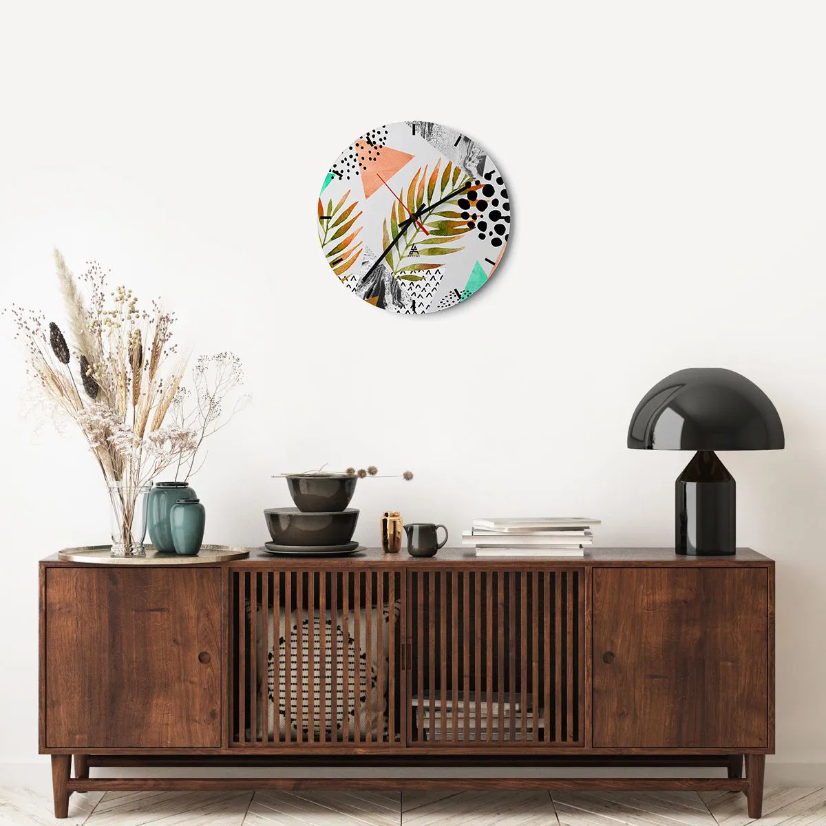 Nástěnné hodiny - Dekorace s palmovým listem - 40x40 cm