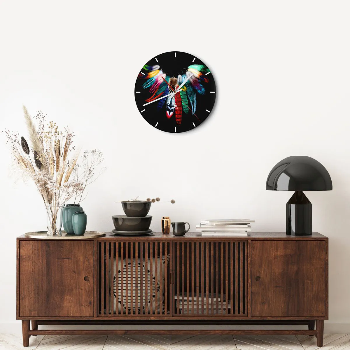 Ceas de perete - Ceas pe sticlă - Colier indian - 40x40 cm