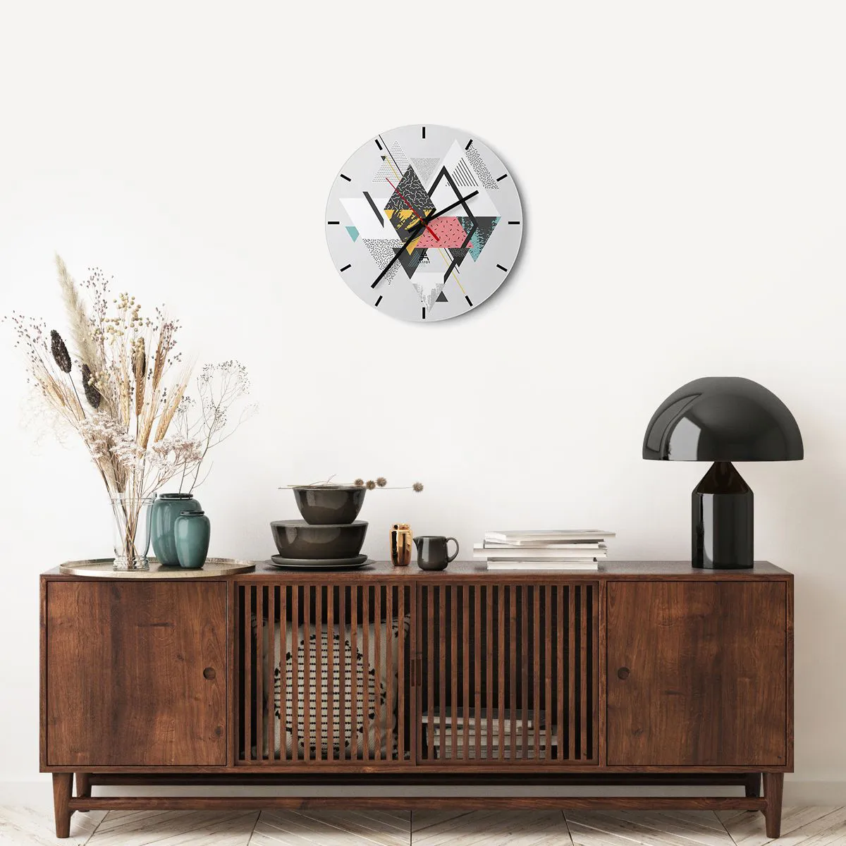 Relógio de parede - Relógio em vidro - Variações do triângulo e losango - 40x40 cm