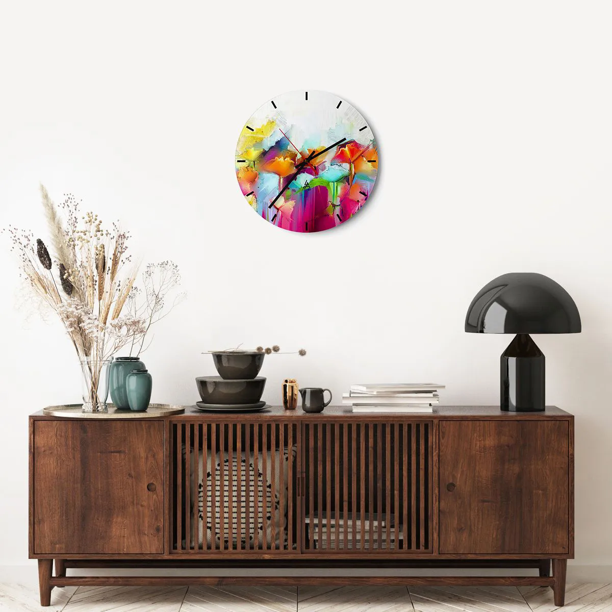 Wanduhr - Glasuhr - Der Regenbogen ist aufgeblüht - 40x40 cm