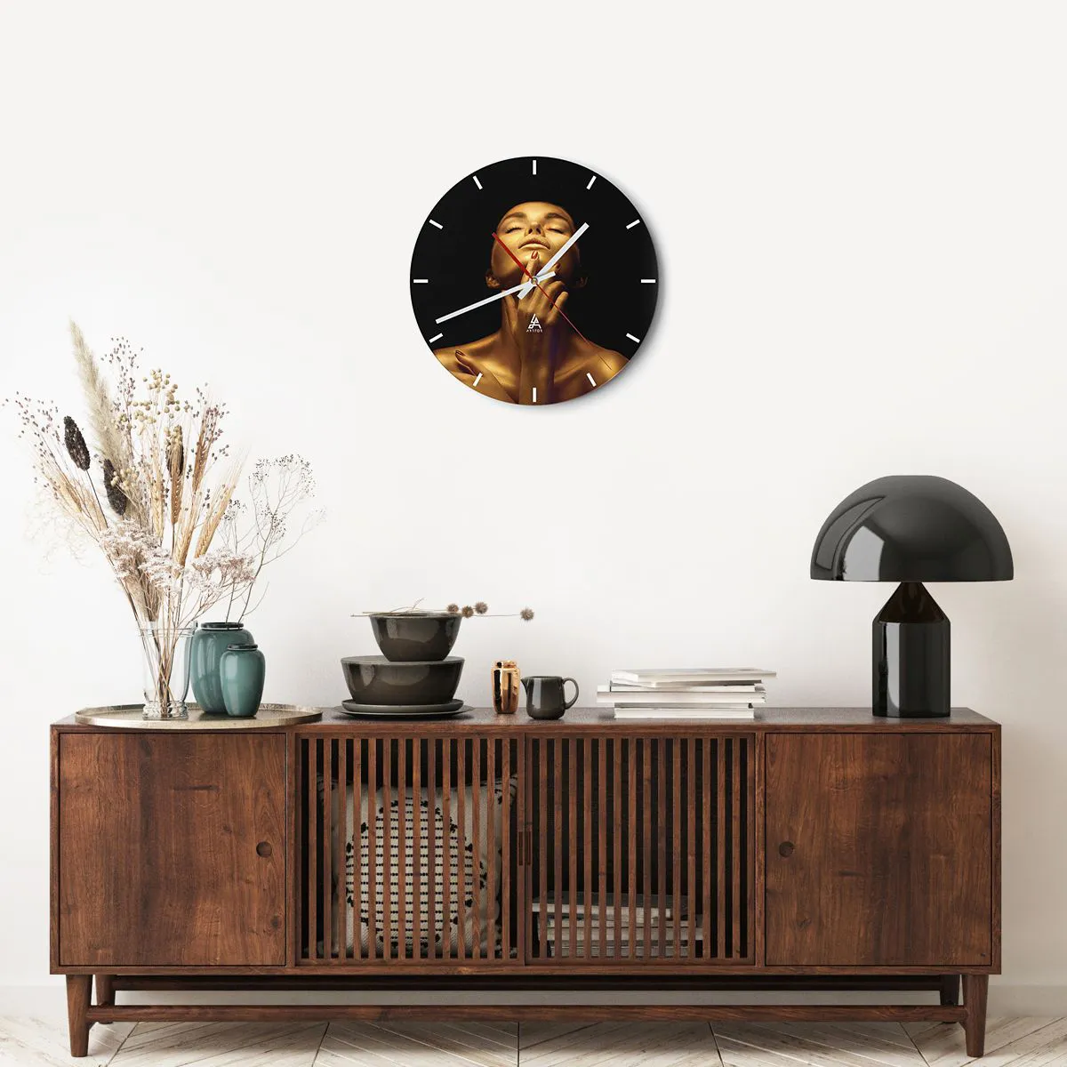 Väggklocka - Klocka på glas - Som guldsilke - 40x40 cm