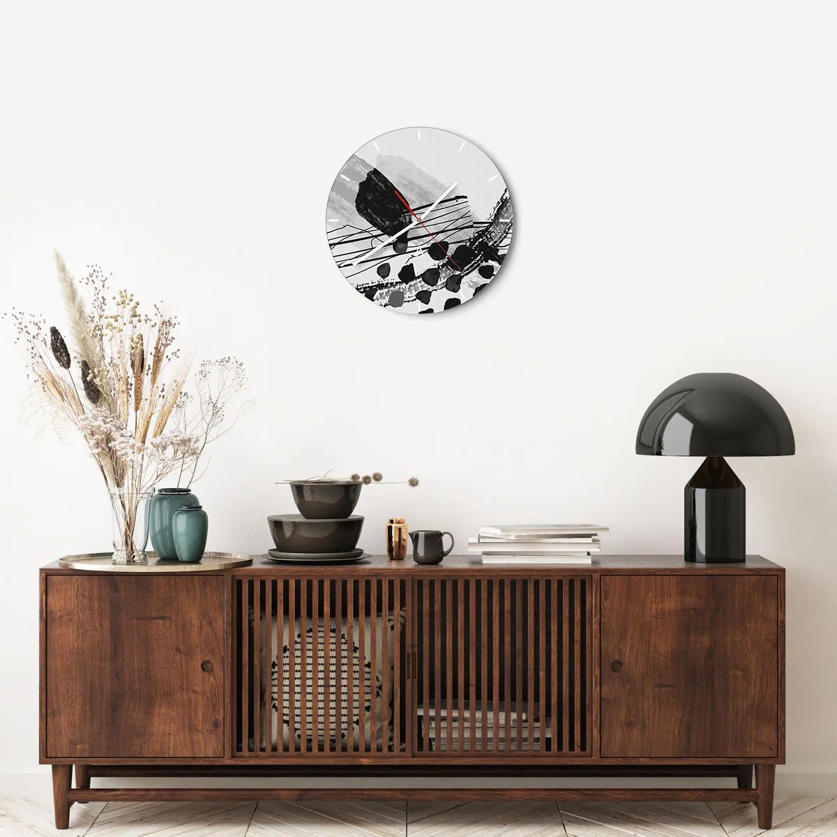 Wanduhr - Glasuhr - Organische Schwarz-Weiß-Abstraktion - 40x40 cm