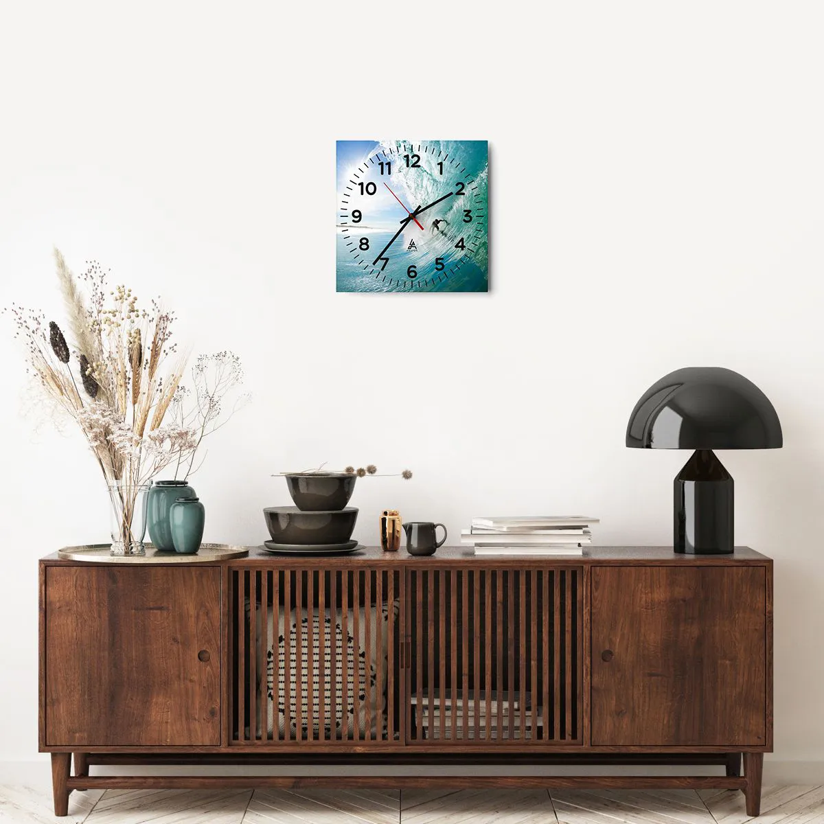 Wall clock - Clock on glass - Riding the Wave - 30x30 cm
