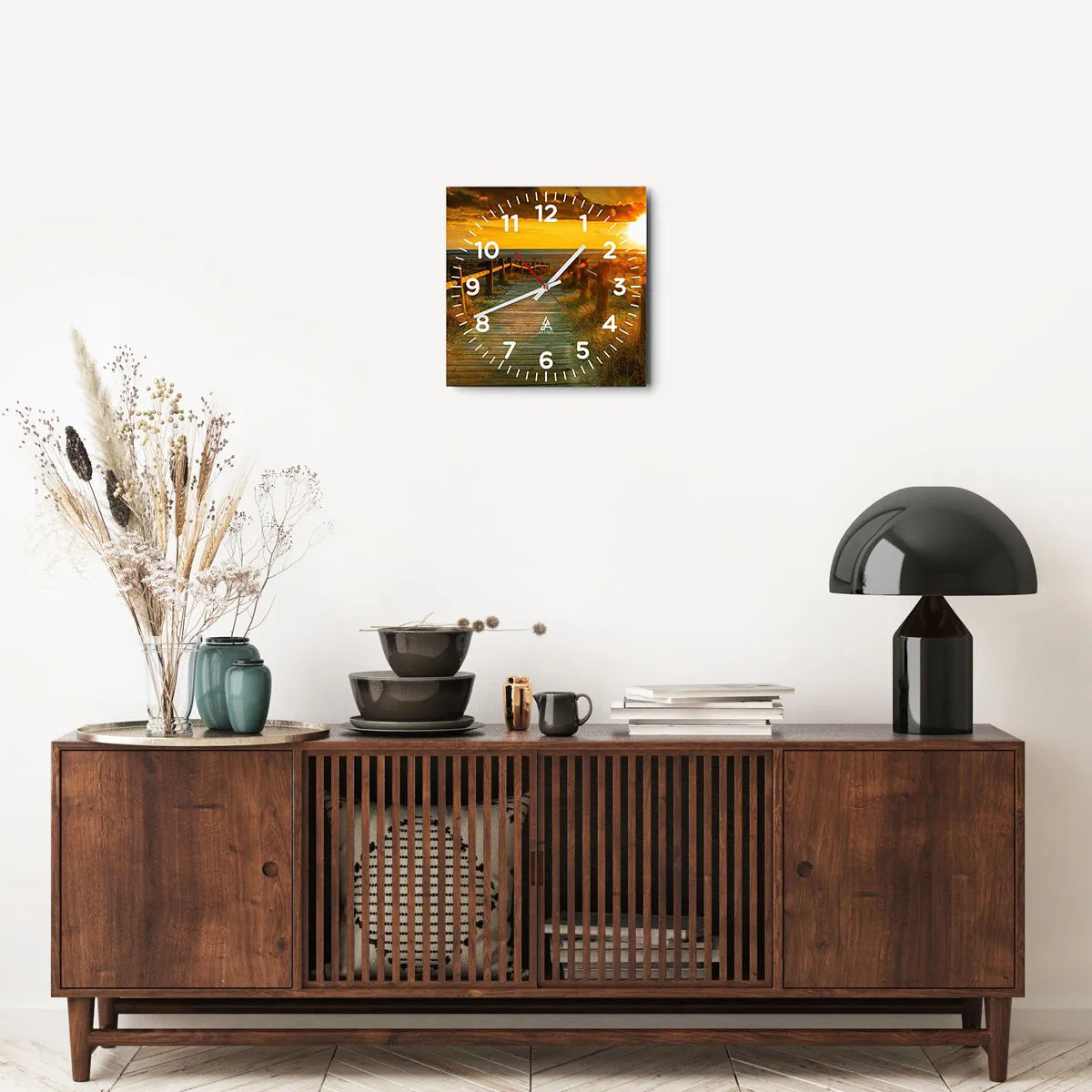 Ceas de perete - Ceas pe sticlă - Scăldat în aur vechi - 30x30 cm