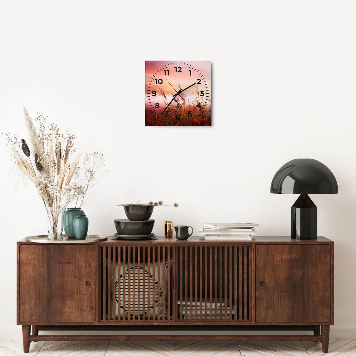 Ceas de perete - Ceas pe sticlă - Zmeuri, suflante, vânt - 30x30 cm