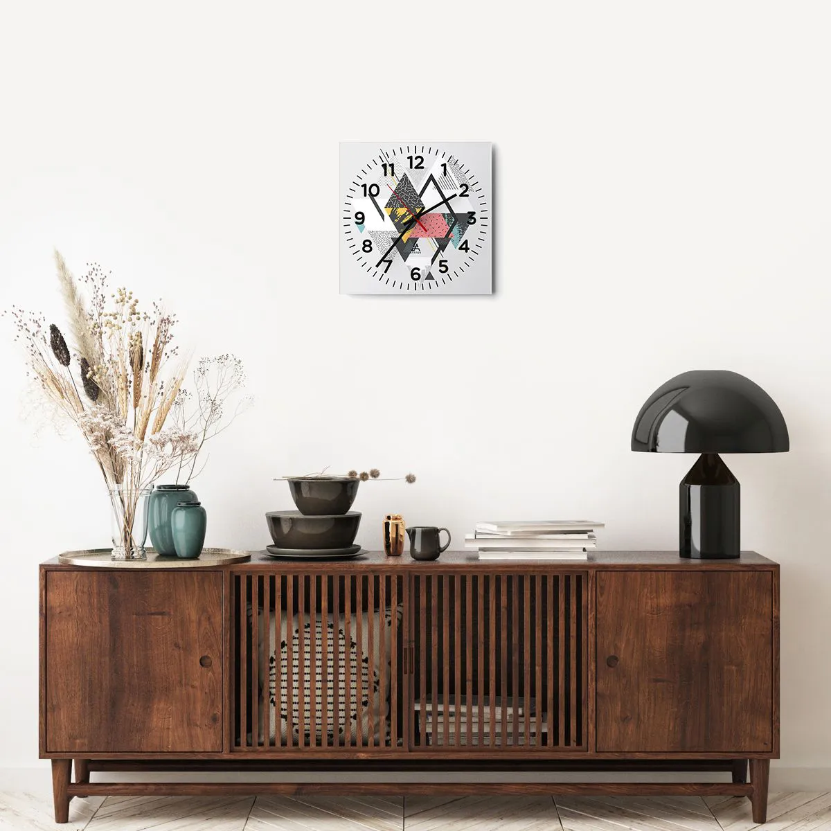 Relógio de parede - Relógio em vidro - Variações do triângulo e losango - 30x30 cm