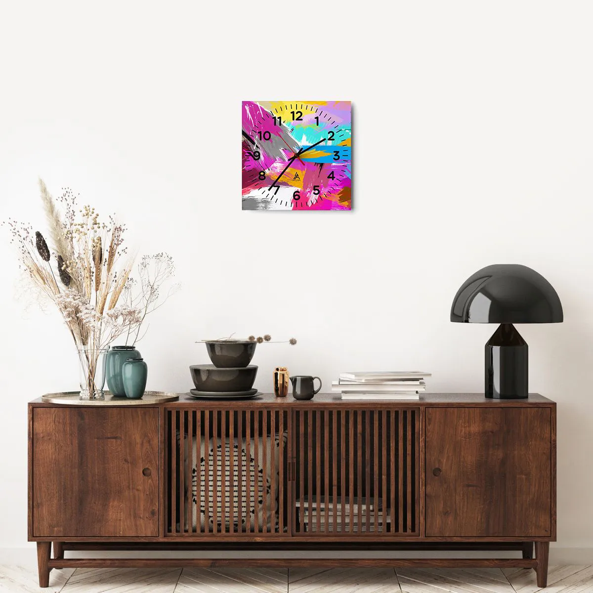 Reloj de pared - Reloj de vidrio - Abstracción colorida - 30x30 cm