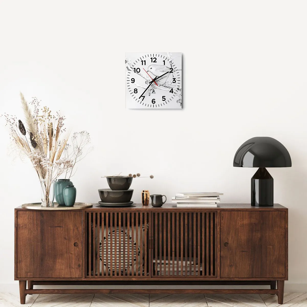 Ceas de perete - Ceas pe sticlă - Dimineață de iarnă - 30x30 cm