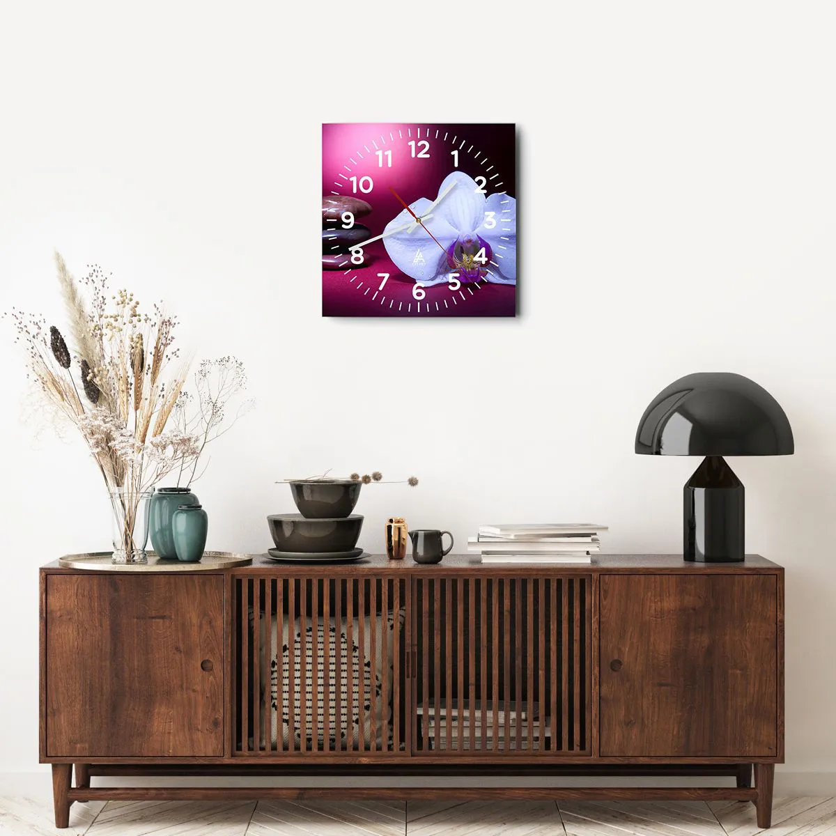 Reloj de pared - Reloj de vidrio - Estudio de frescura en violeta - 40x40 cm