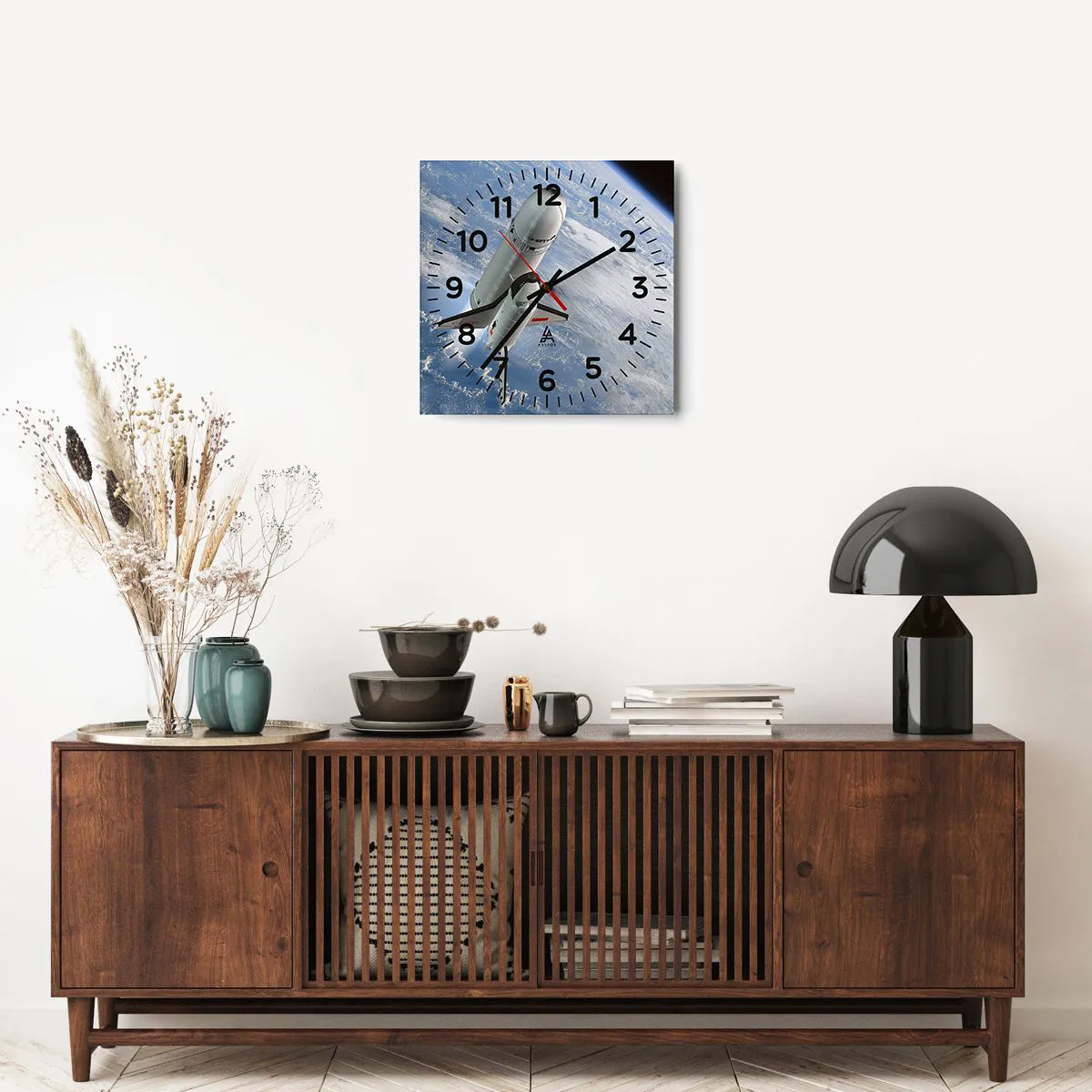 Ceas de perete - Ceas pe sticlă - Ascensiunea cosmică - 40x40 cm