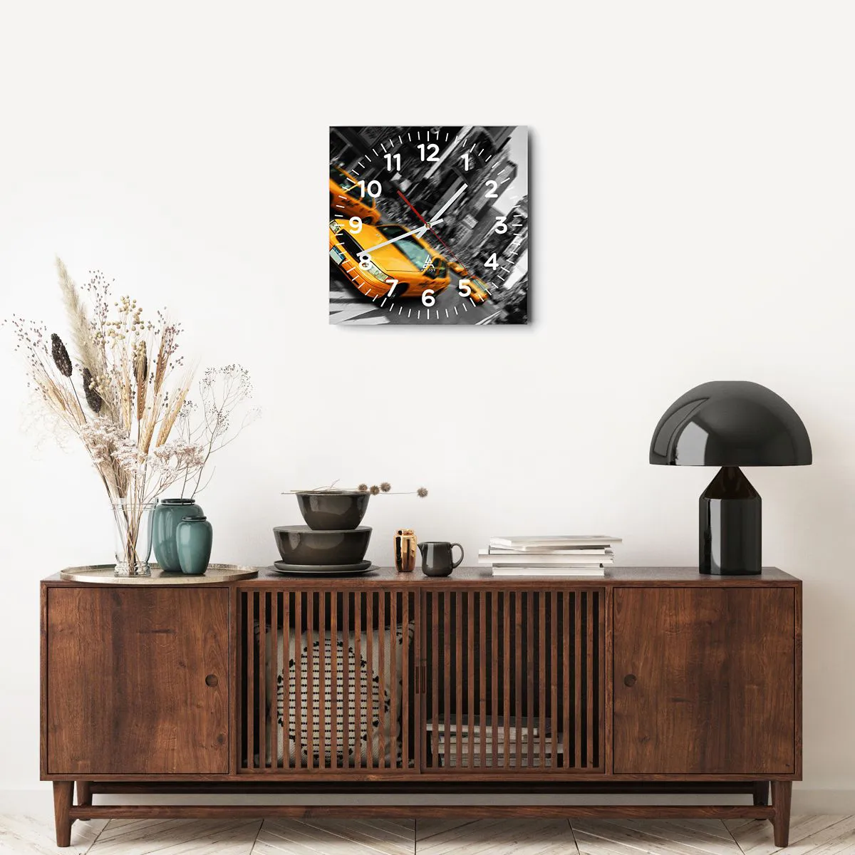 Ceas de perete - Ceas pe sticlă - Picături de soare la New York - 40x40 cm