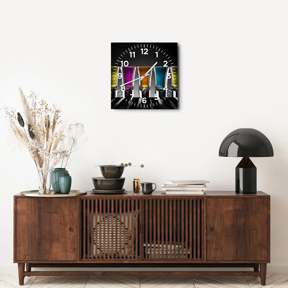 Ceas de perete - Ceas pe sticlă - Culori de bucurie - 40x40 cm