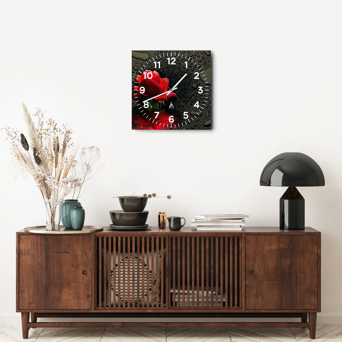 Vægur, Uret - Rød og sort - 40x40 cm
