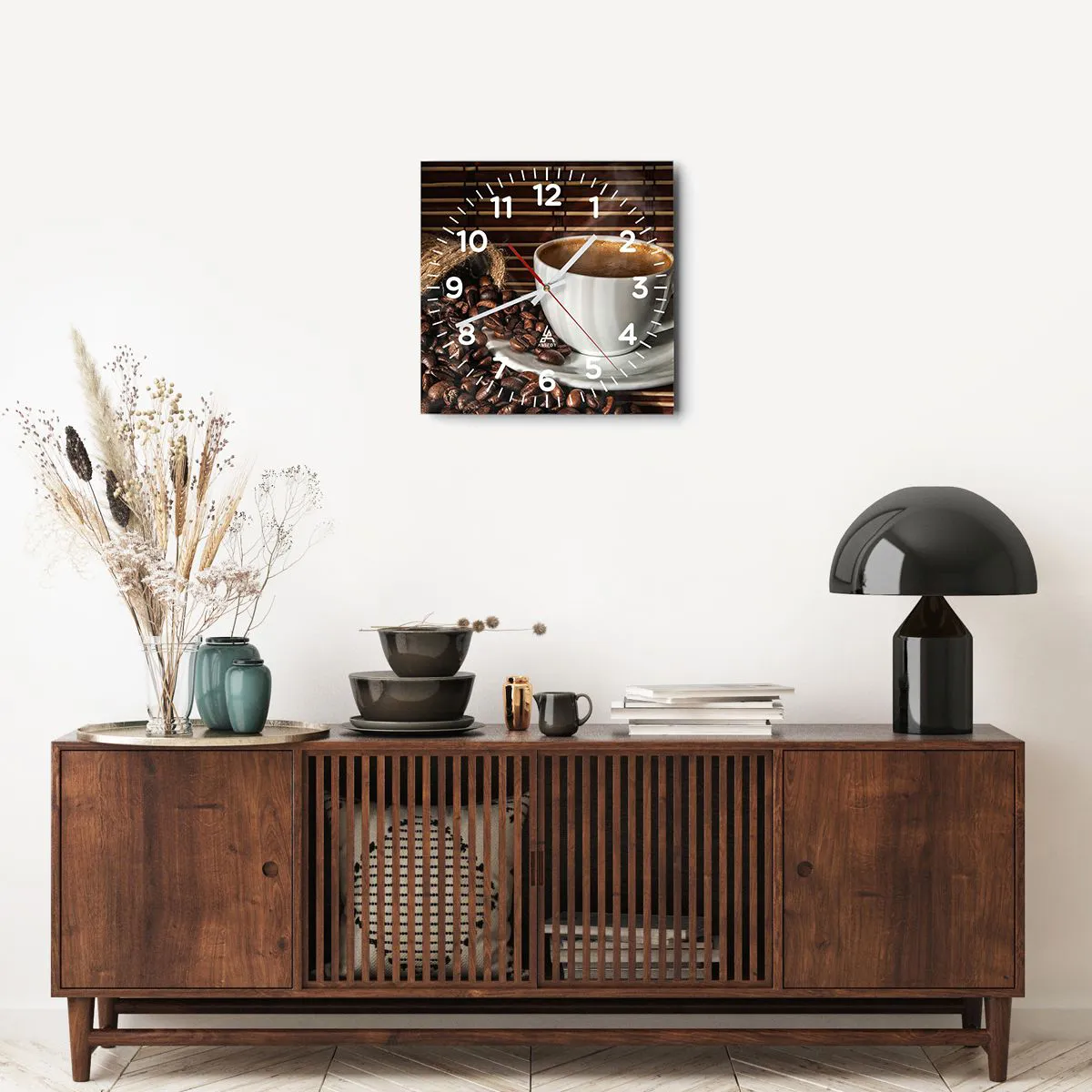 Ceas de perete - Ceas pe sticlă - Negru de cărbune, transparență de chihlimbar - 40x40 cm