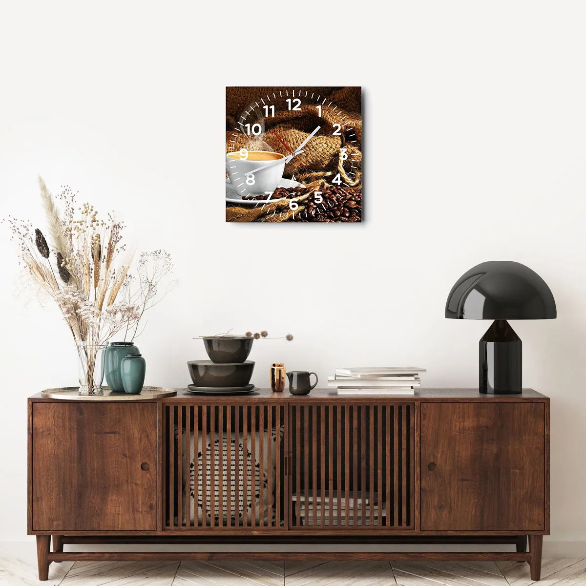 Wall clock - Clock on glass - Smell of a Mocha and Density of a Honey Drink - 40x40 cm