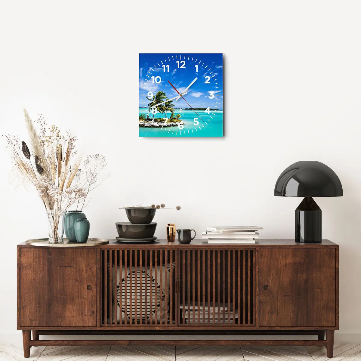 Ceas de perete - Ceas pe sticlă - Paradisul pe pământ - 40x40 cm