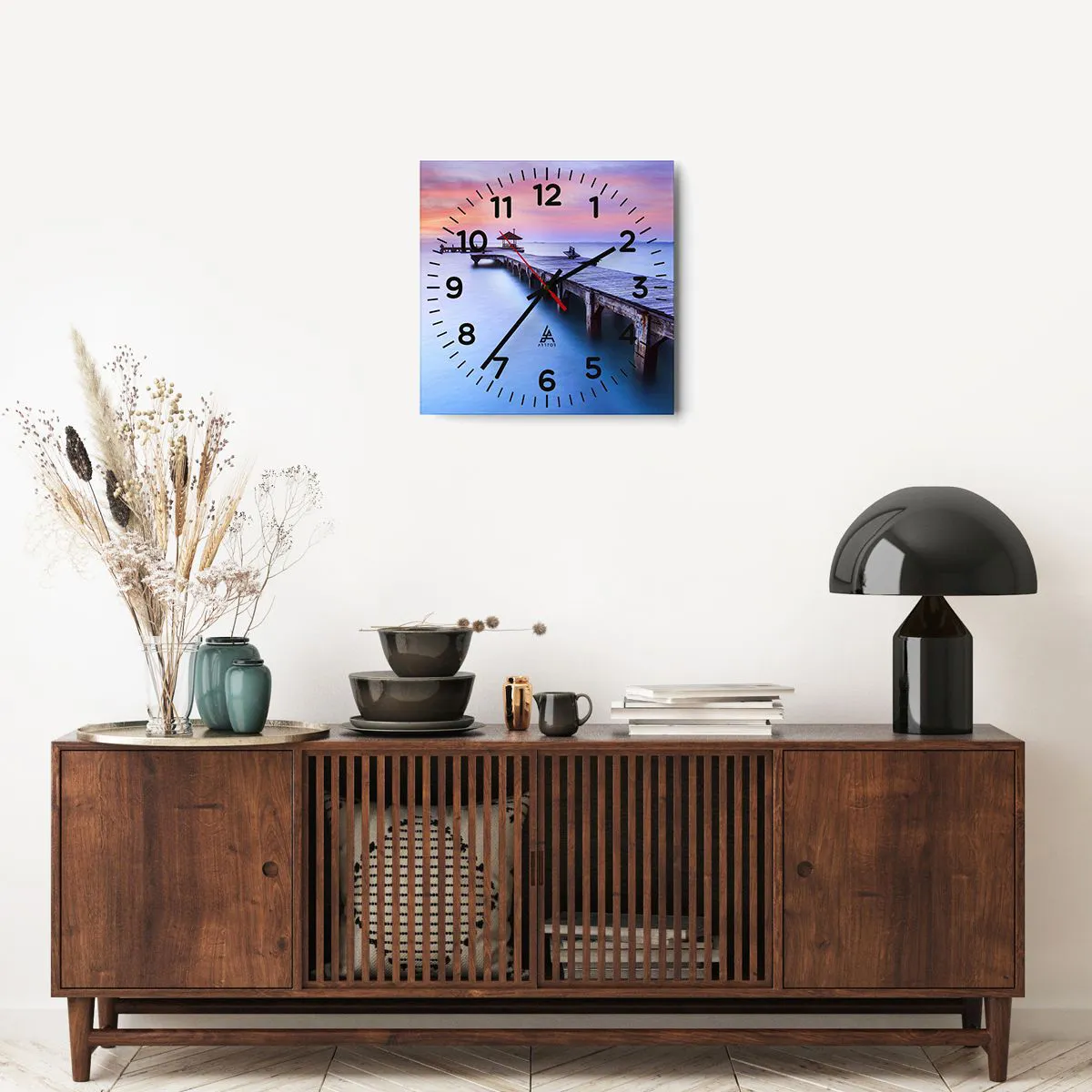 Ceas de perete - Ceas pe sticlă - Mare de liniște până la orizont - 40x40 cm