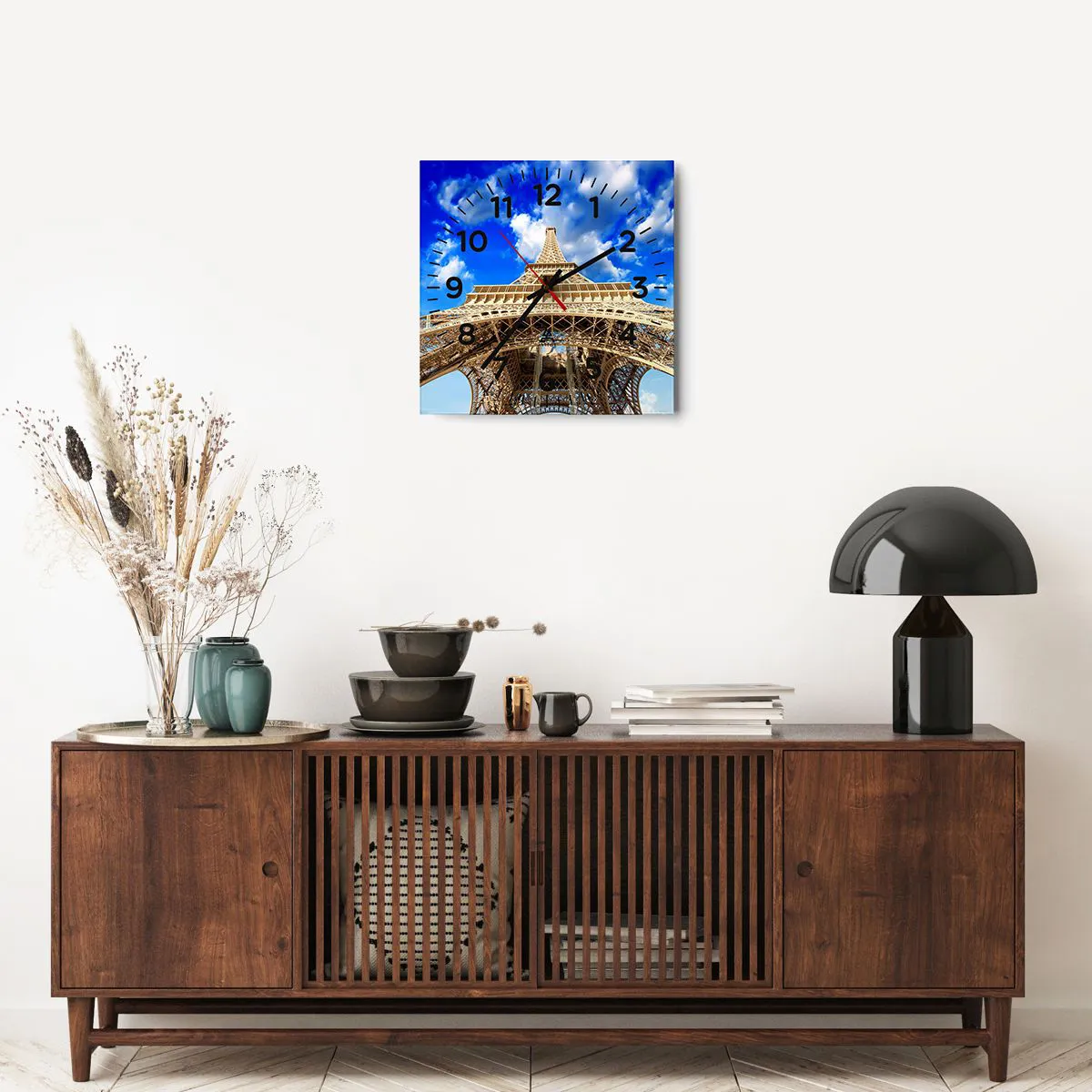 Ceas de perete - Ceas pe sticlă - Atingând cerul și norii - 40x40 cm