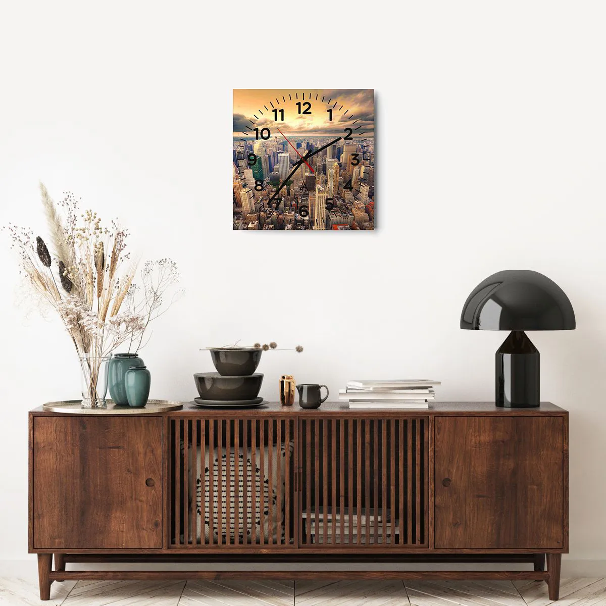 Relógio de parede - Relógio em vidro - Metrópole dourada - 40x40 cm