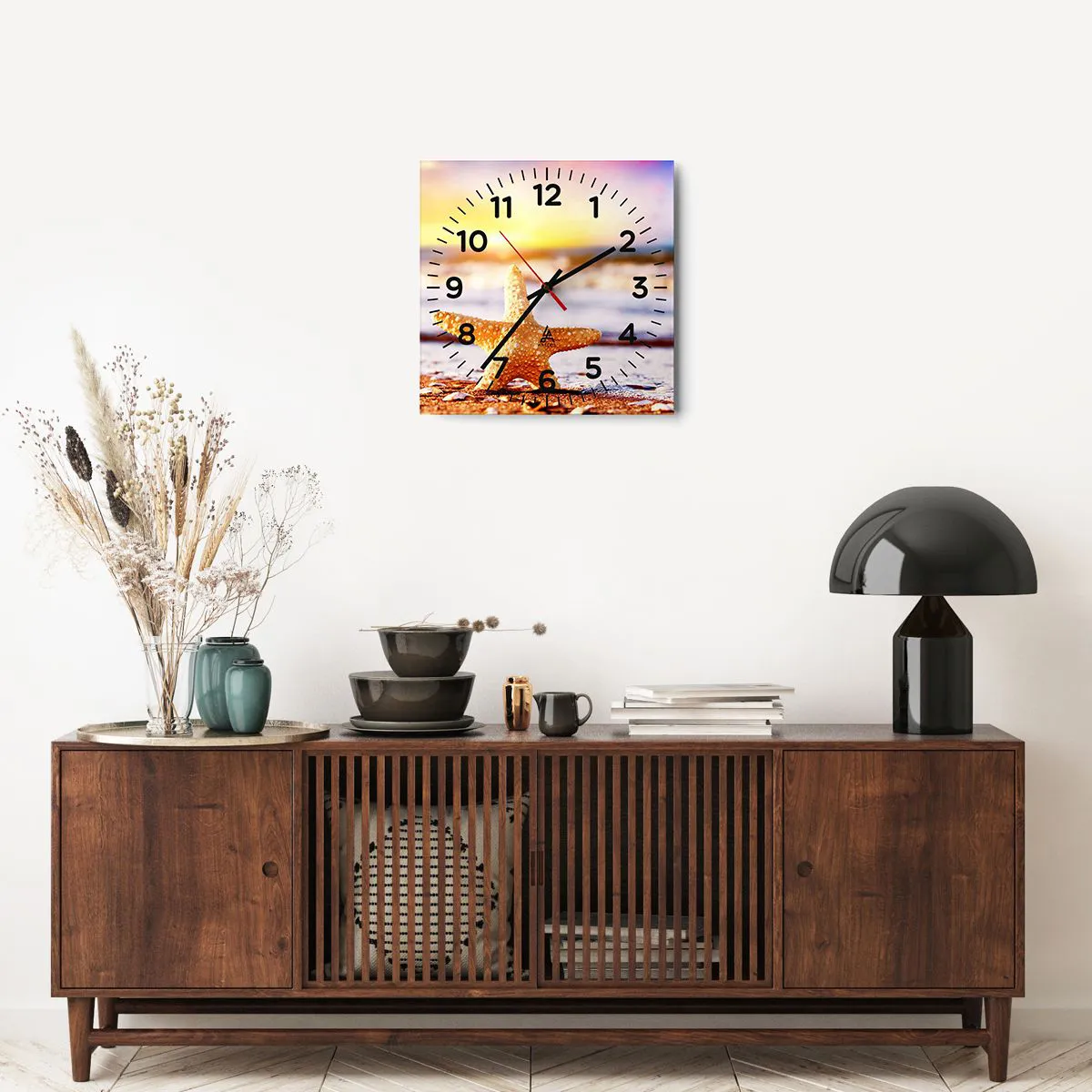 Väggklocka - Klocka på glas - Havsgåva - 40x40 cm