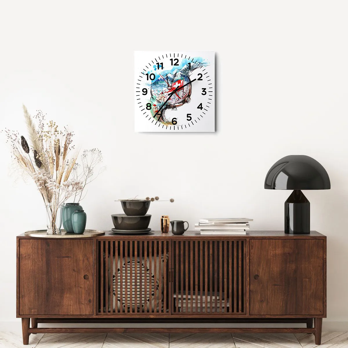 Wanduhr - Glasuhr - Der Geist der Schweiz - 40x40 cm
