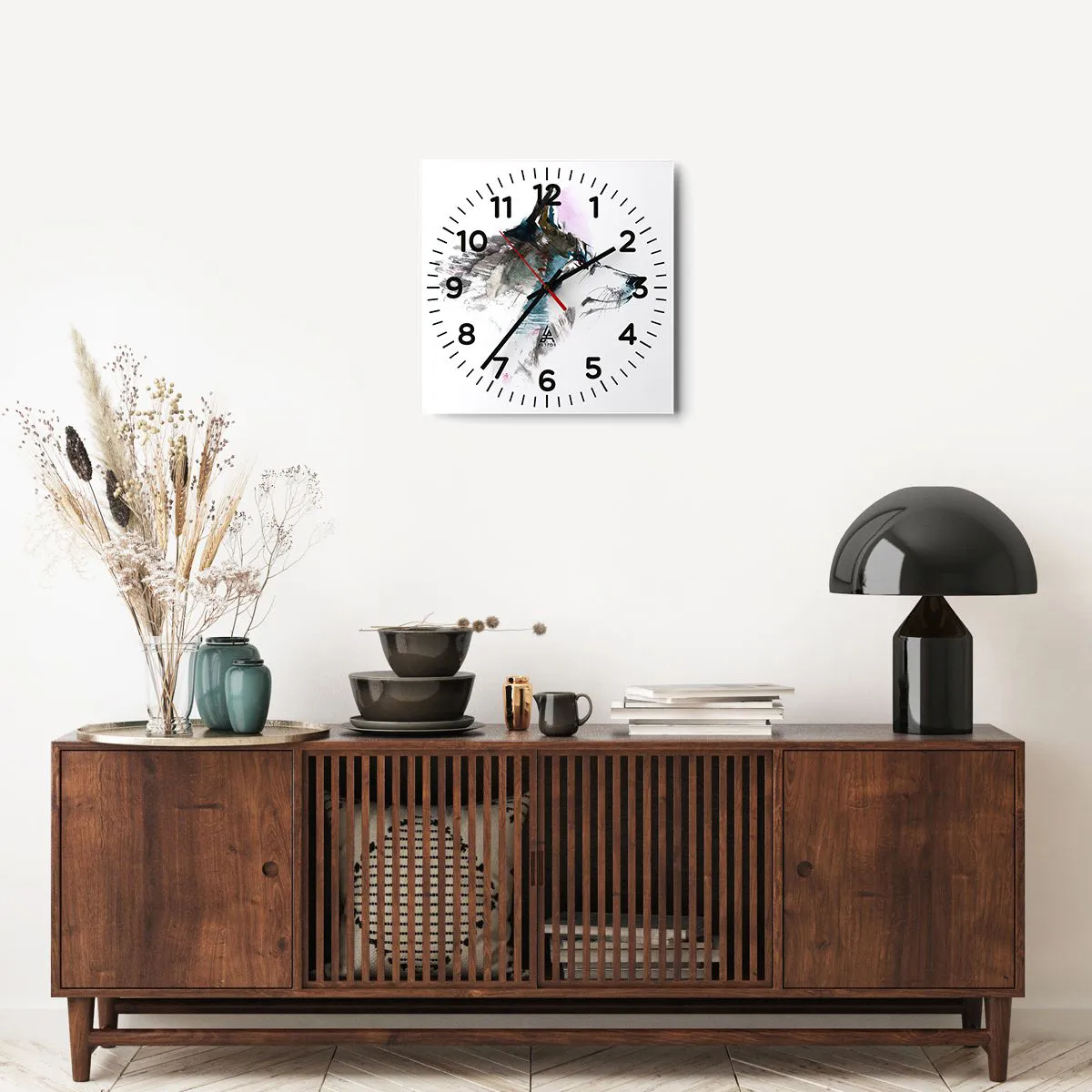 Wall clock - Clock on glass - Here Comes a Wolf - 40x40 cm