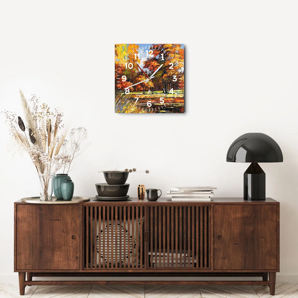 Nástěnné hodiny - Krajinka ve zlaté a hnědé - 40x40 cm