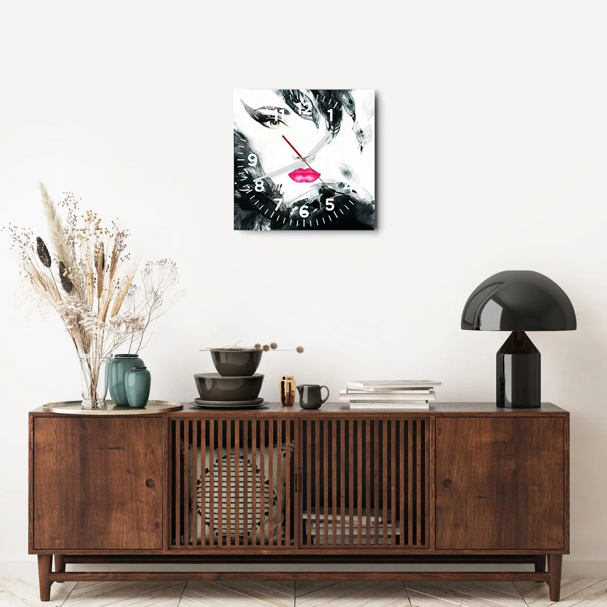 Wall clock - Clock on glass - Watch out for Femme Fatale! - 40x40 cm