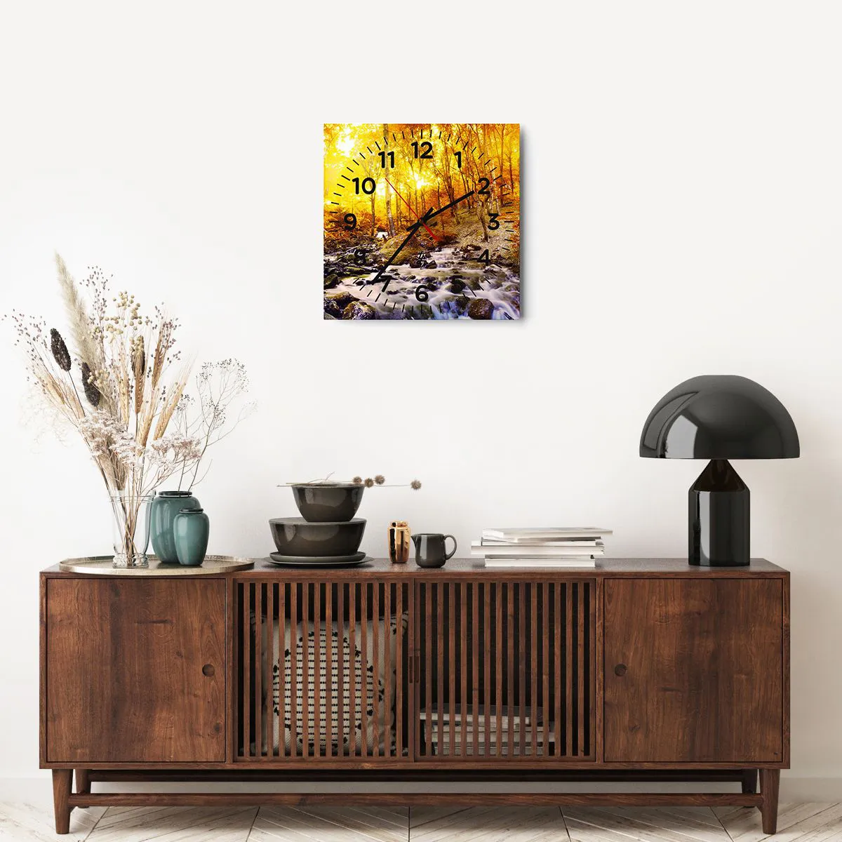 Ceas de perete - Ceas pe sticlă - Pietre montate în aur și platină - 40x40 cm