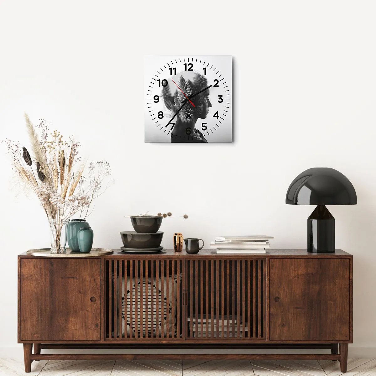 Ceas de perete - Ceas pe sticlă - Doamna din pădurea de pini - 40x40 cm