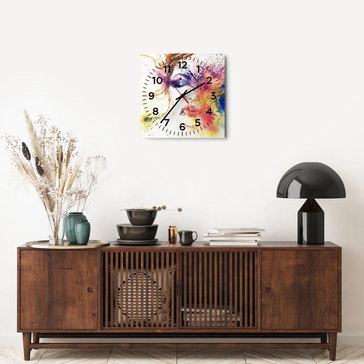 Relógio de parede - Relógio em vidro - Vertigem arco-íris - 40x40 cm