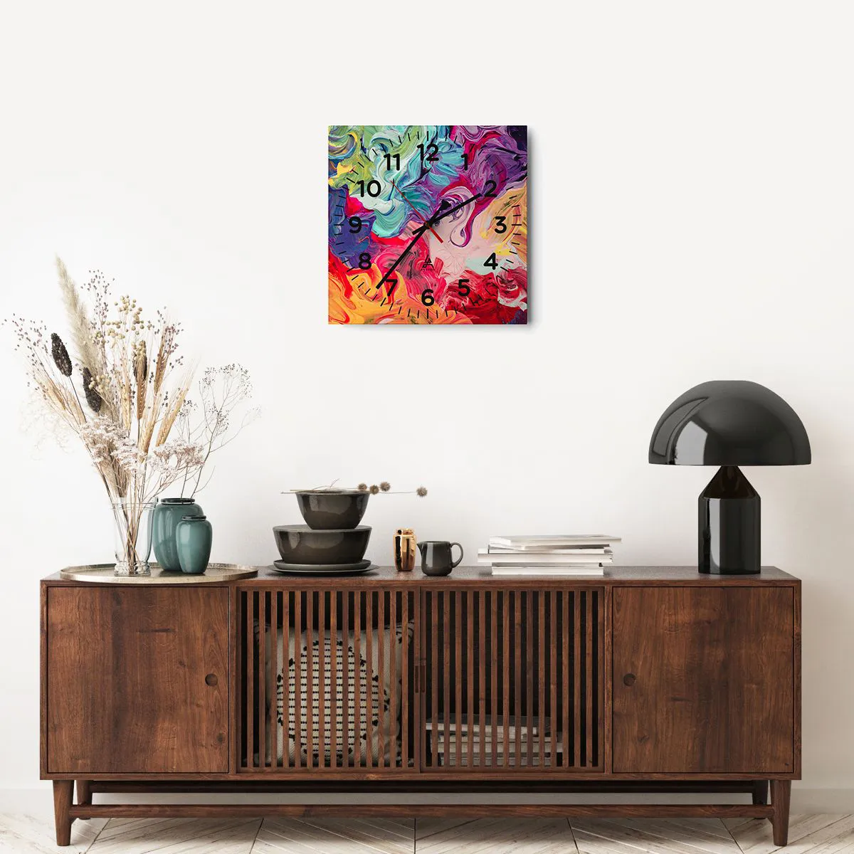 Wall clock - Clock on glass - Birth of Colours - 40x40 cm