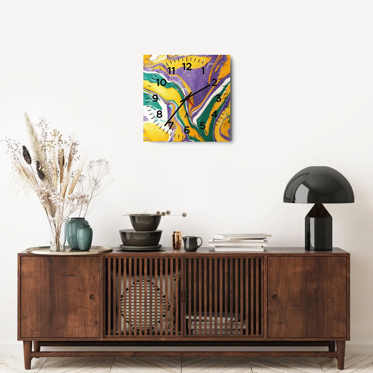 Wall clock - Clock on glass - Colour Waves - 40x40 cm