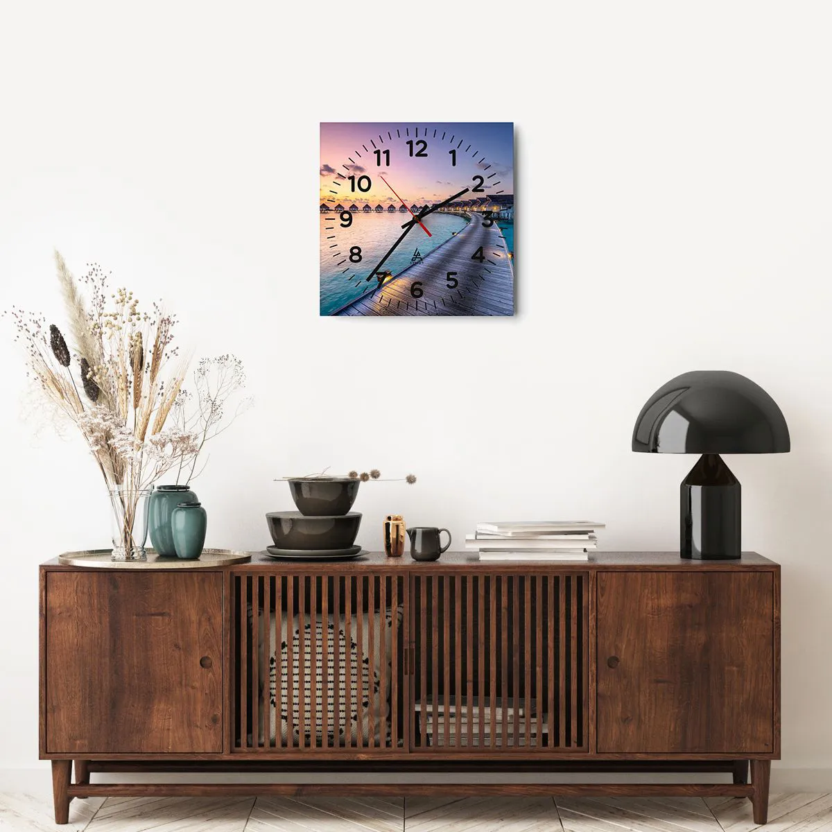 Reloj de pared - Reloj de vidrio - Vacaciones - volver al origen - 40x40 cm